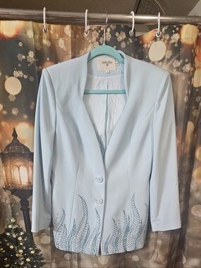 Light Blue Embellished Women's Blazer Jacket